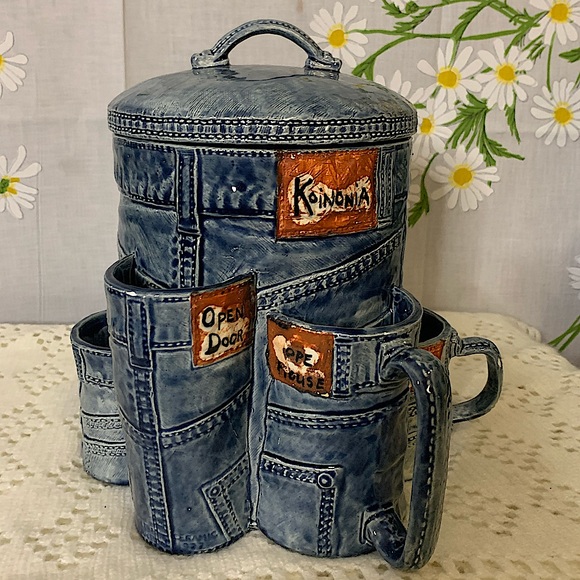 Hand Crafted Other - Vintage 70s denim look lidded ceramic canister